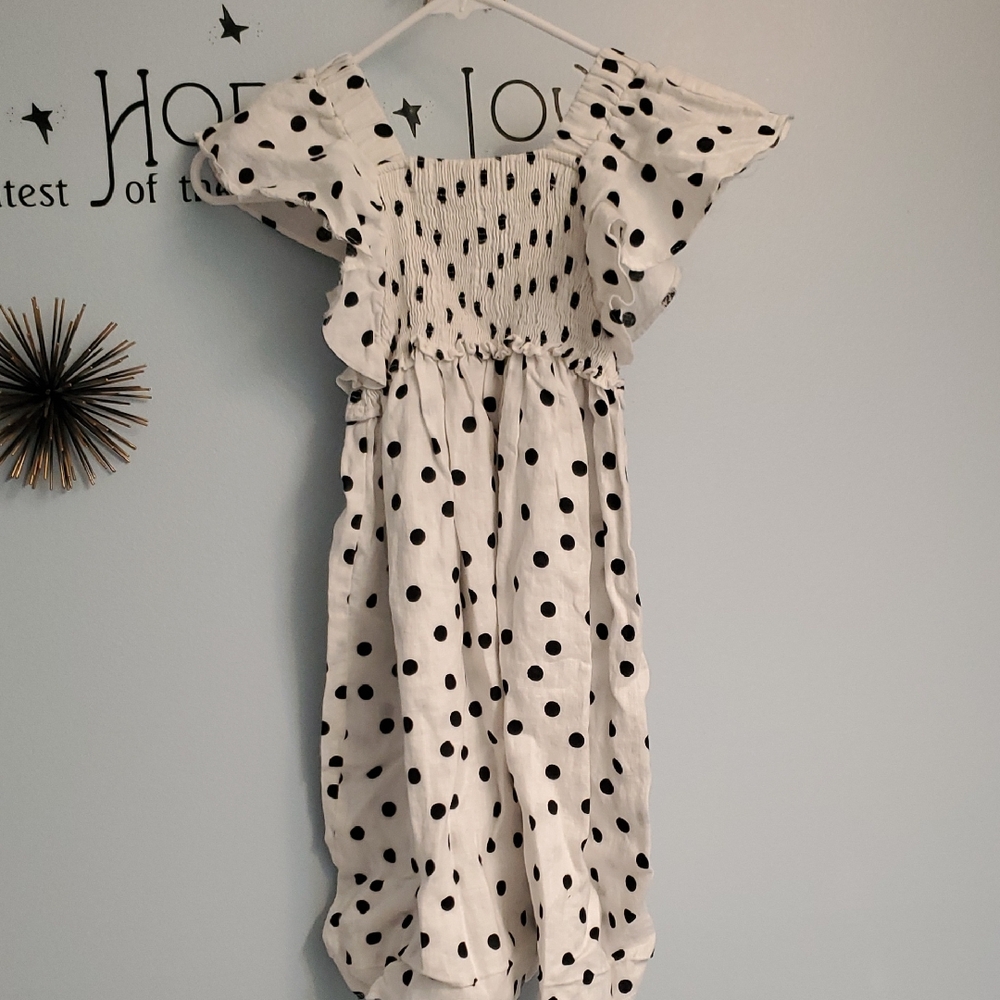 Zara Kids White Romper with Black Polka Dots